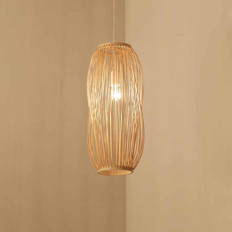 Linterna iluminación colgante tradicional bambú 1 bombilla 8 "/9" kit de lámpara colgante de madera de ancho