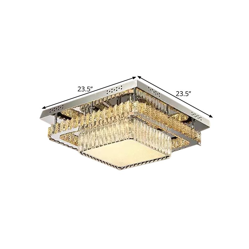 Chrome Round/Square Ceiling Lighting Contemporary Crystal Block LED Flush-Mount Light Fixture