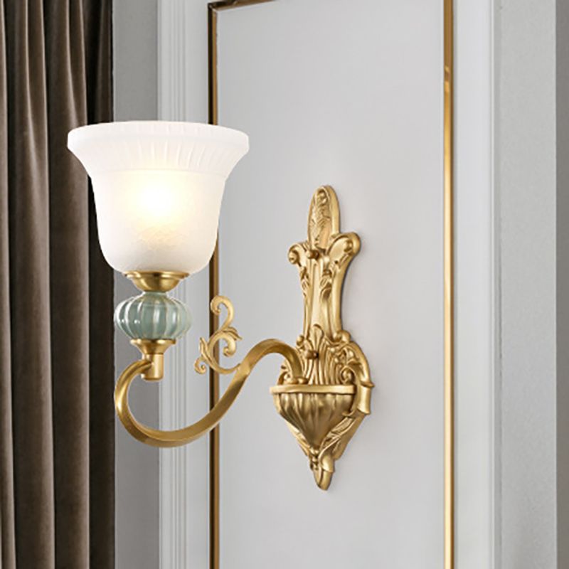 1/2-Head Wall Light with Bell Shade Opal Glass Modern Stylish Living Room Golden Wall Sconce Lamp