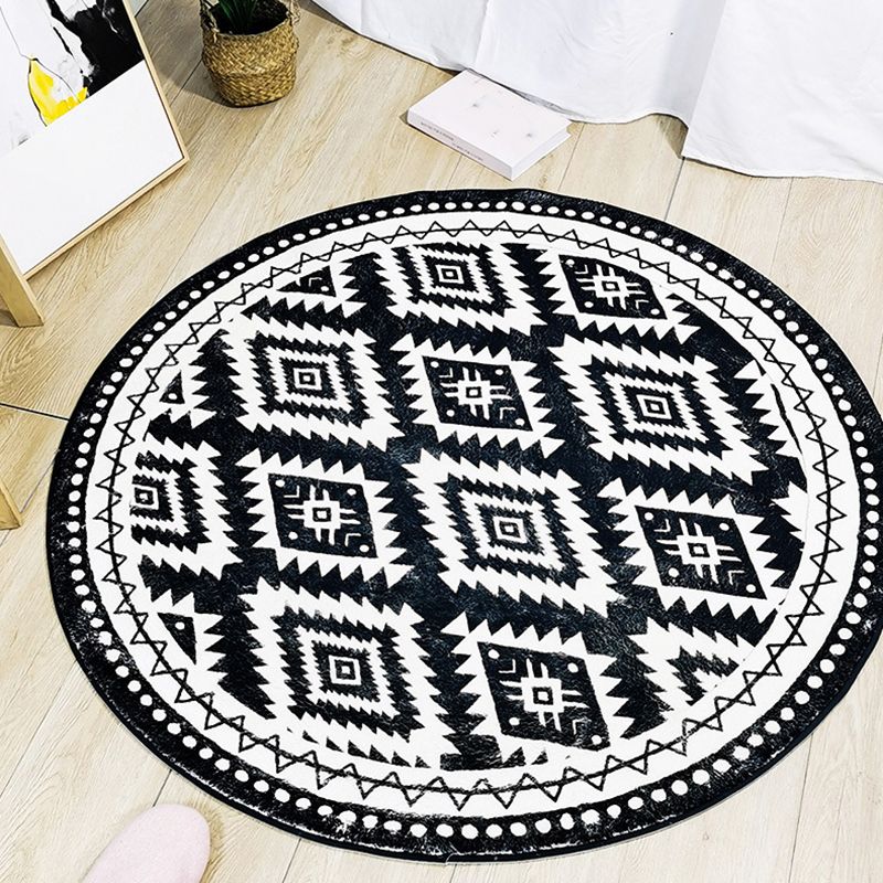 Black Americana Pattern Rug Polyester Bohemian Area Carpet Stain Resistant Area Rug for Bedroom