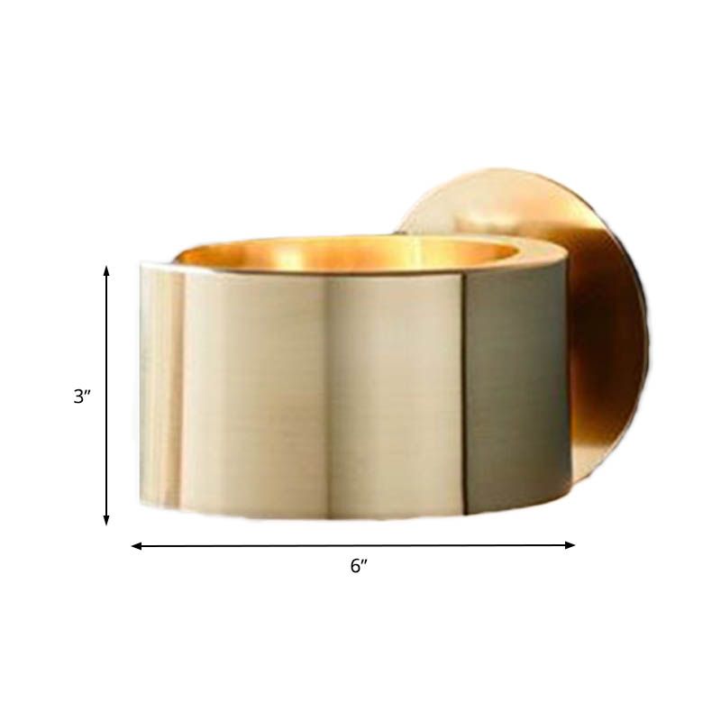 Luz de pared de tambor de metal minimalista 1 cabezal accesorio de iluminación de pared de sala de estar en oro
