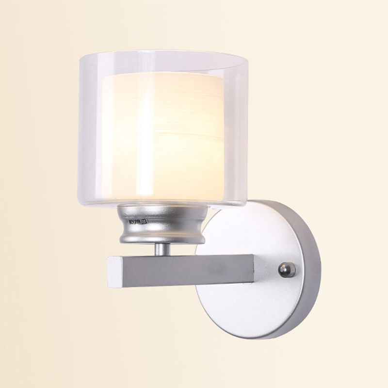 Modern Style Cylinder Shade Wall Light Glass 1 Light Sconces for Bedroom