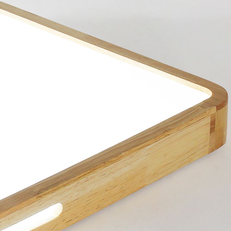 Japanese Style Rectangle Ceiling Light Wood LED Flush Mount Light for Living Room