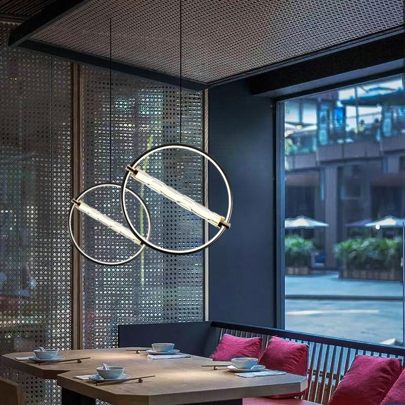 Eenvoud cirkelvormige led hanger helder gekabbel glazen eetkamer hangend licht in zwart