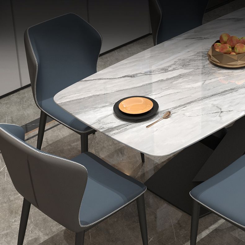 Metal Modern Rectangular Dining Table Sintered Stone Table with Pedestal Base
