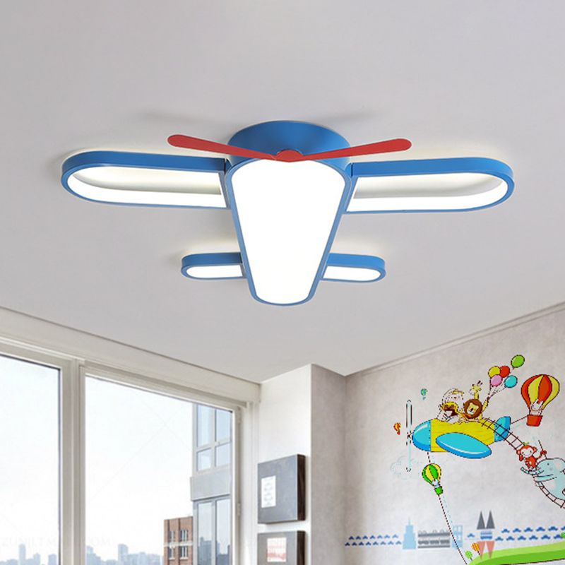Dessin Caricature LED Ceiling Éclairage Metal Kids Bedroom Flush Mount Light in Blue