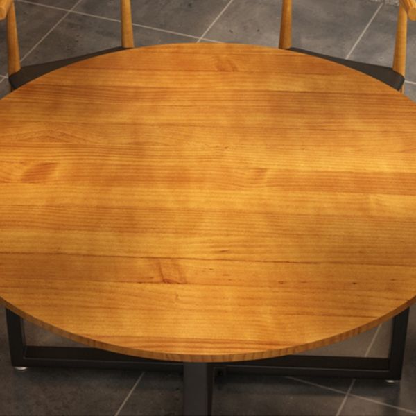 Contemporary Style Wood Dining Table Round Shape Table with Metallic Trestle Base