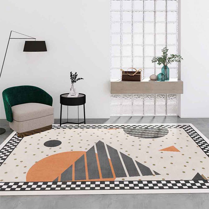 Stylish Contrast Panel Rug Geometric Area Carpet Polyester Stain Resistant Carpet for Home Decor