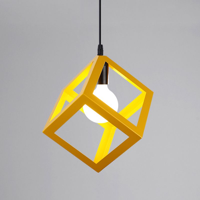 Simple Iron Ceiling Light Industrial Style Geometry Colorful Pendant Lamp for Houseroom