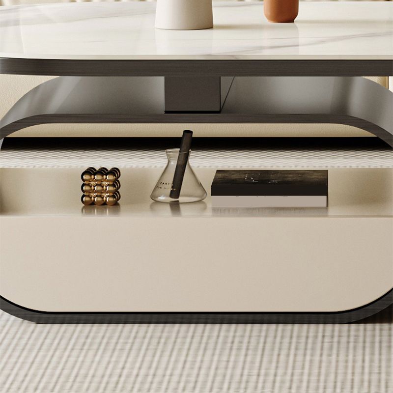 15"H Glam Cocktail Table Storage Oval Stone Coffee Cocktail Table