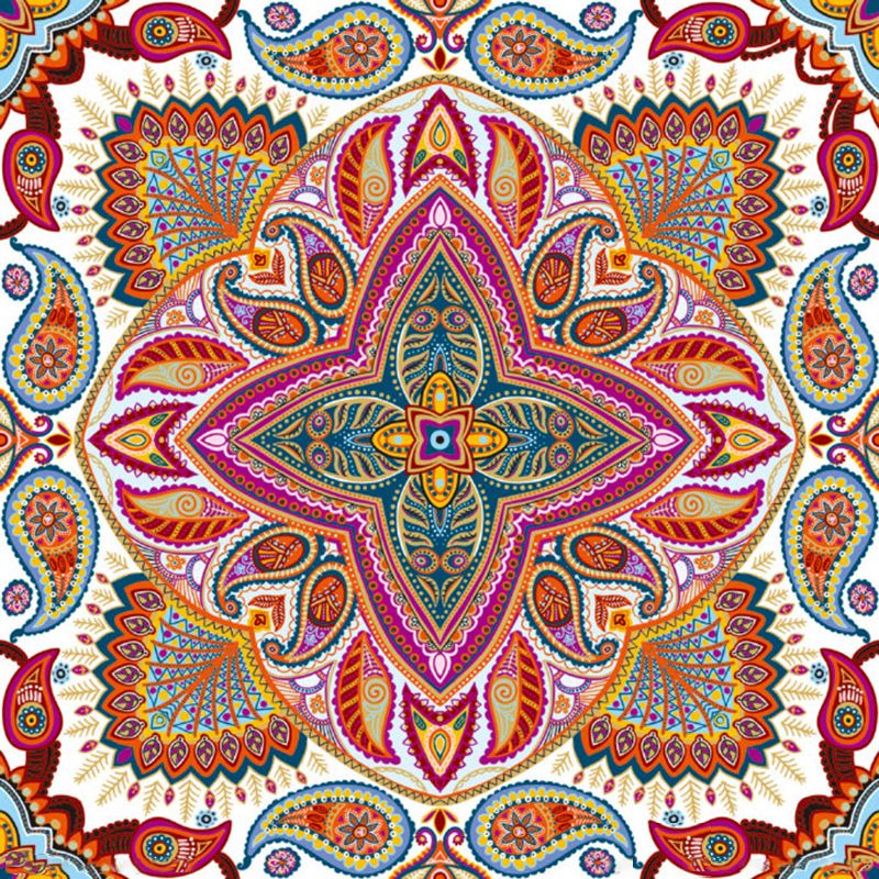 Boho Peacock Tail Wall Mural Red-Yellow-Blue-Green Stain Resistant Wall Decor for Bedroom