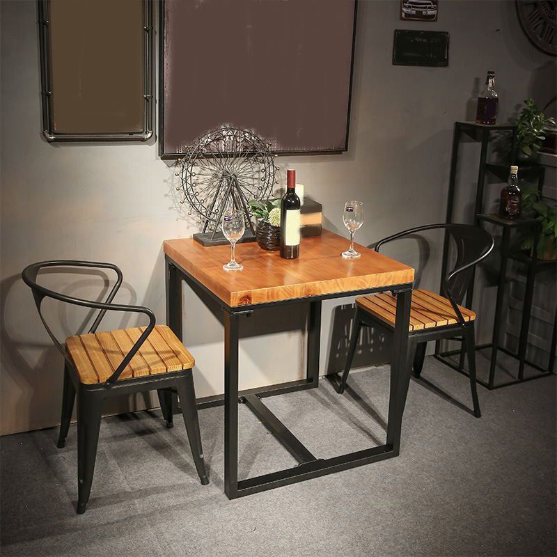 Industrial Indoor Dining Table Brown Wood Top Table with Metal Frame