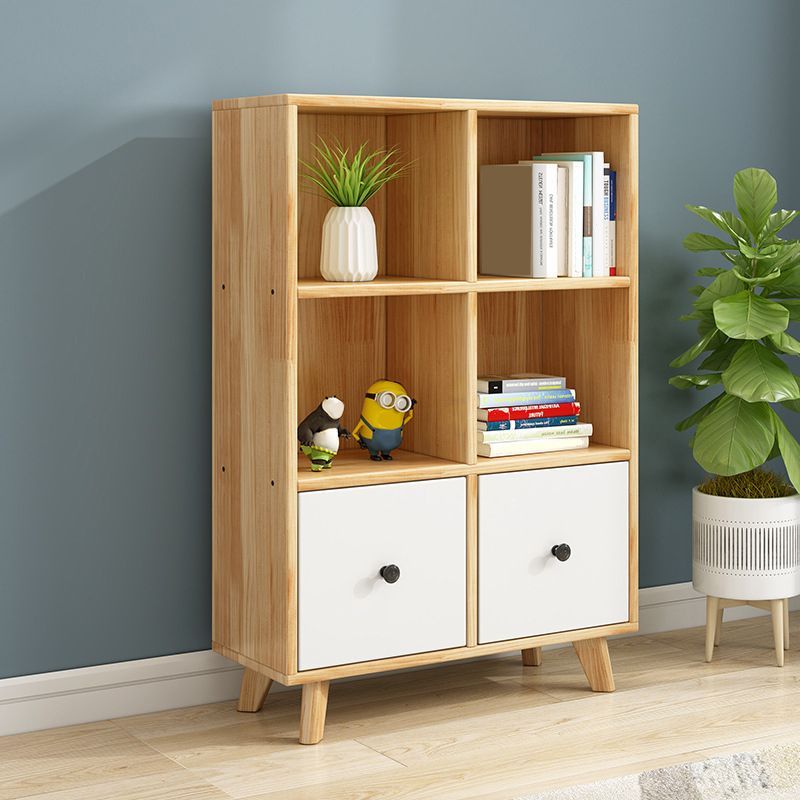 Contemporary Natural Accent Chest with 2 Drawers and Shelves in Pine Wood