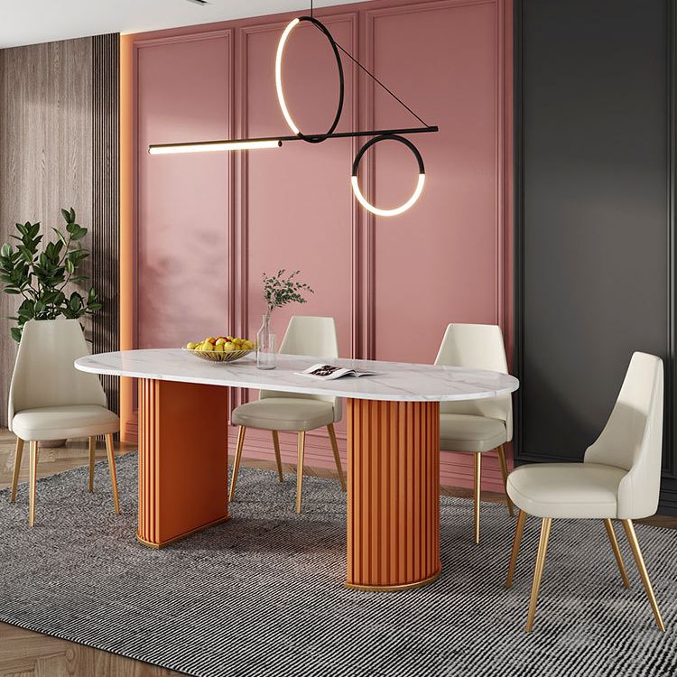Glam Style Oval Table Sintered Stone Table with Metal Legs for Home