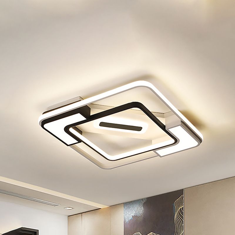 Led gerahmte Unterputzleuchte mit Diffusor Modern Metall Innenraumdecke Flush Licht in Schwarz und Weiß, 16 "/19.5" /35.5 " W