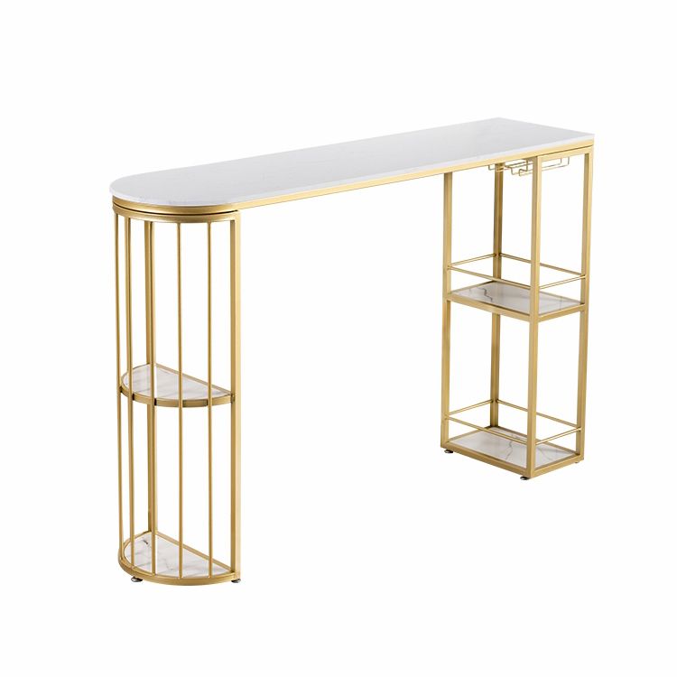 White and Black Glam Style Table in Faux Marble and Metal Coffe Shop Bar Table