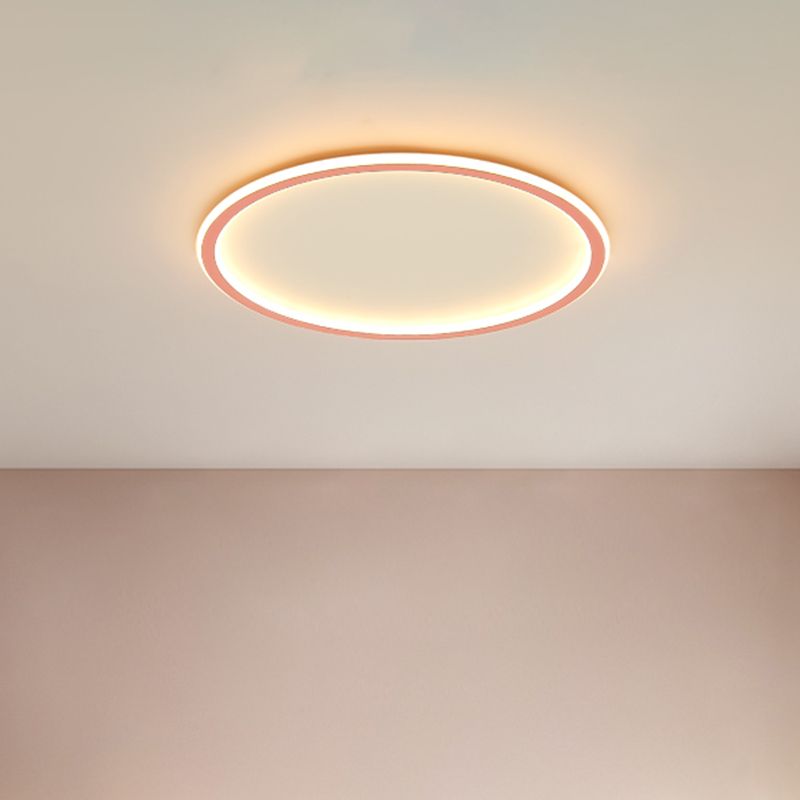 Circular Ceiling Mounted Light Minimalist Acrylic Pink/Blue LED Flush Mount Lighting for Bedroom