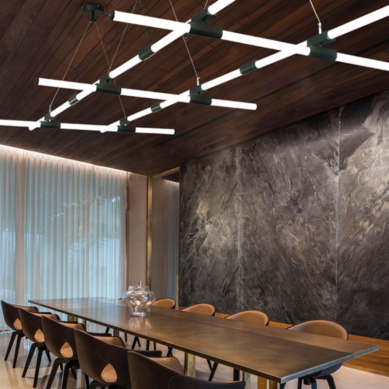 Frosted White Glass Tube Pendant Lamp Minimalist Black LED Island Lighting for Office