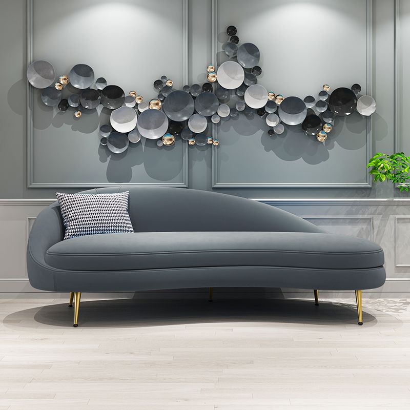 Scandinavian Solid Color Velvet Rolled Arms Tufted Chaise Chair