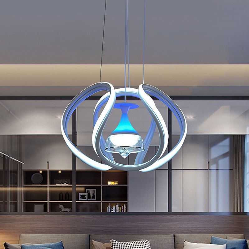 Modern Wave Ceiling Hang Fixture Acrylic Dining Room LED Pendant Lighting in White with Wine Cup Inside