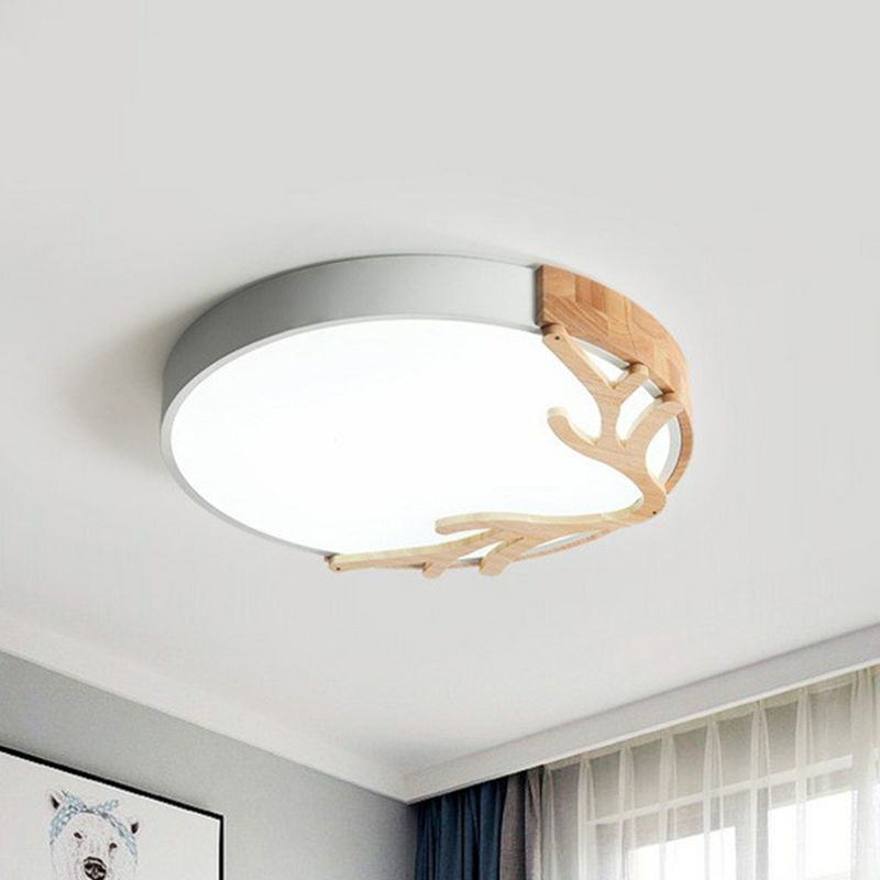 Plafonnier circulaire ultra-mince en métal, luminaire d'éclairage encastré à LED simple avec décor en bois de cerf
