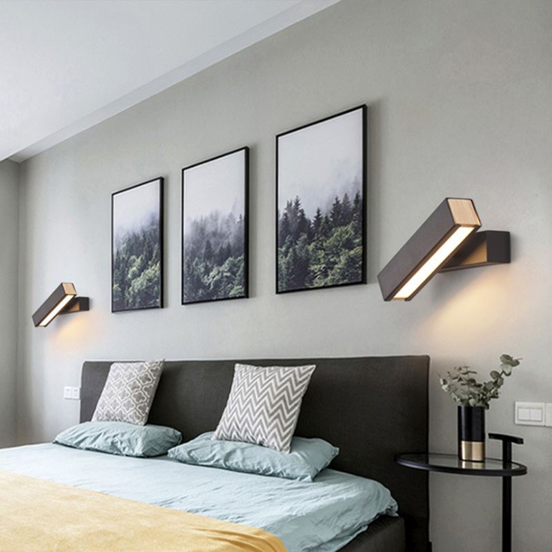 Hölzerne rechteckige LED -Wandleuchten in der modernen Einfachheit Schmiedeeisenwandlampe mit Acrylschatten