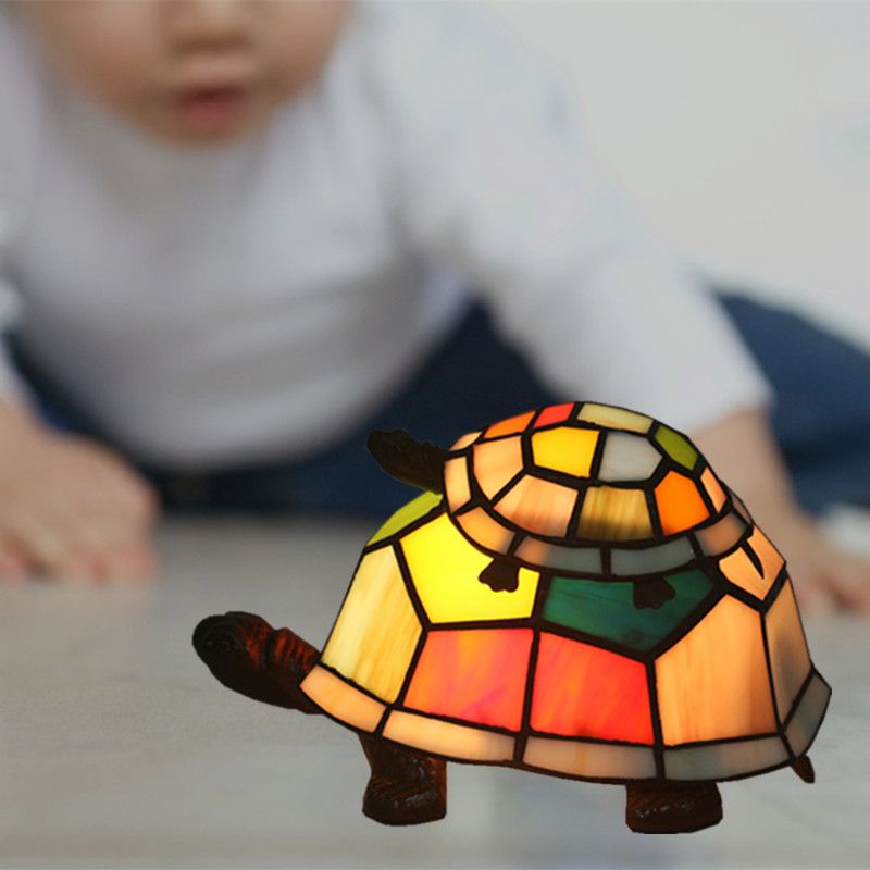 Cut Glass Turtle Mom and Baby Table Light Tiffany 1 Head Nightstand Lamp for Bedroom