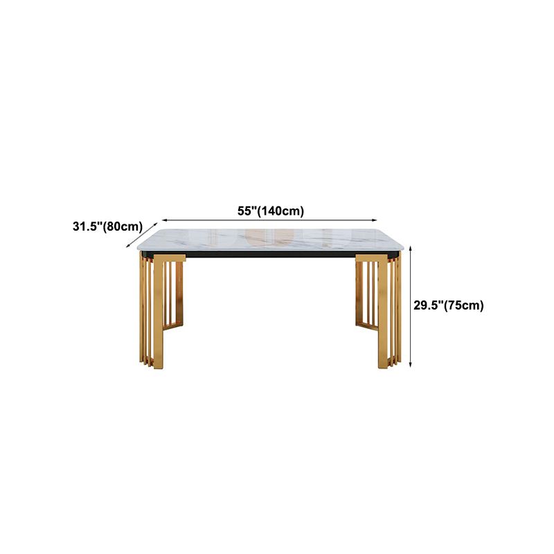Rectangle White Top Dining Table Traditional Luxury Dining Table with Gold Frame