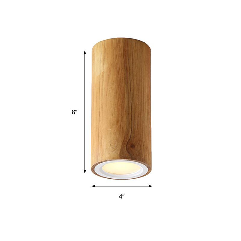Lámpara empotrada cilíndrica de madera estilo asiático, montaje empotrado en color beige para comedor