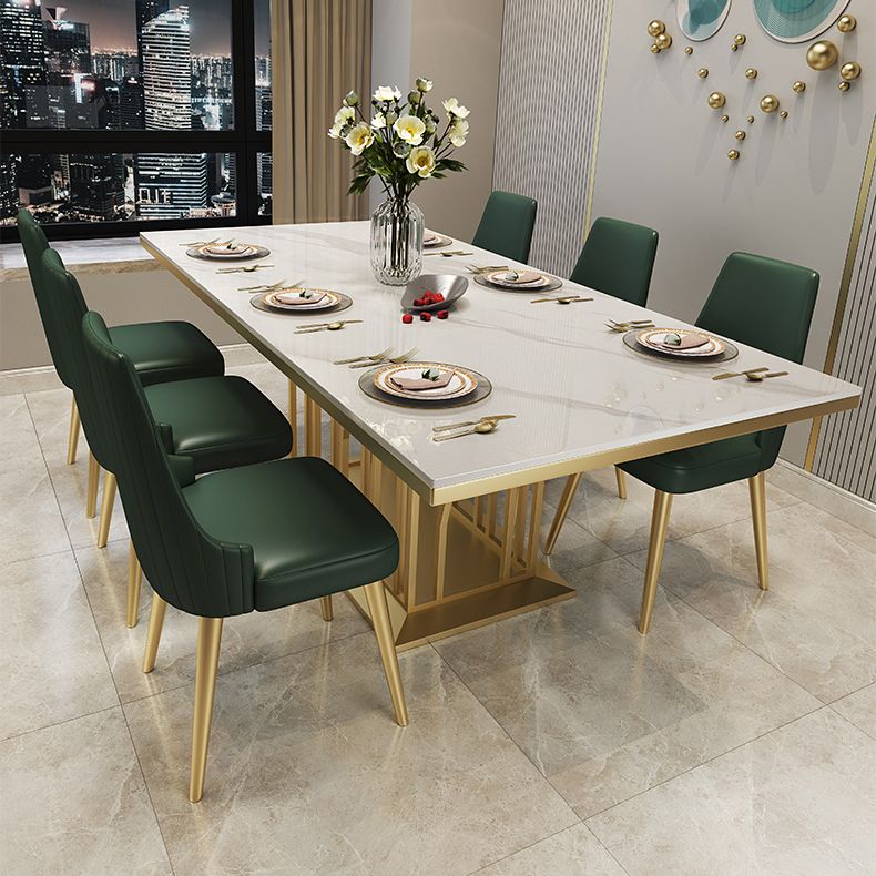 Glam Gesinterde stenen witte eettafel Rechthoekige standaard eettafel met voetstuk