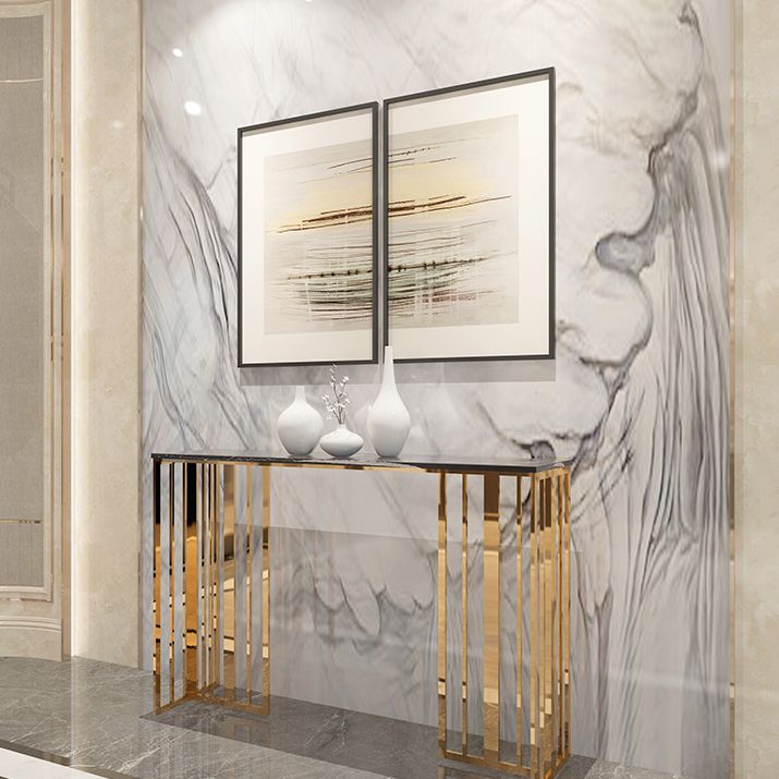 Glam Console Table Marble Rectangle Accent Table in Gold , 31.5 inch High