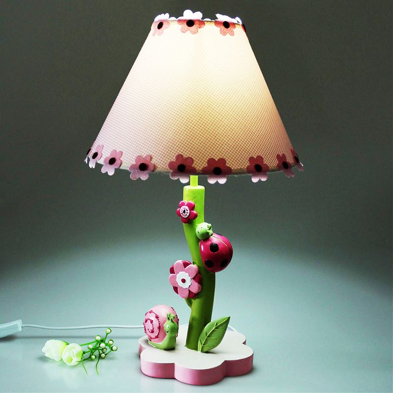 Resin Flower Desk Light with Tapered Shade One Light Cute Table Light in Pink for Girls Bedroom
