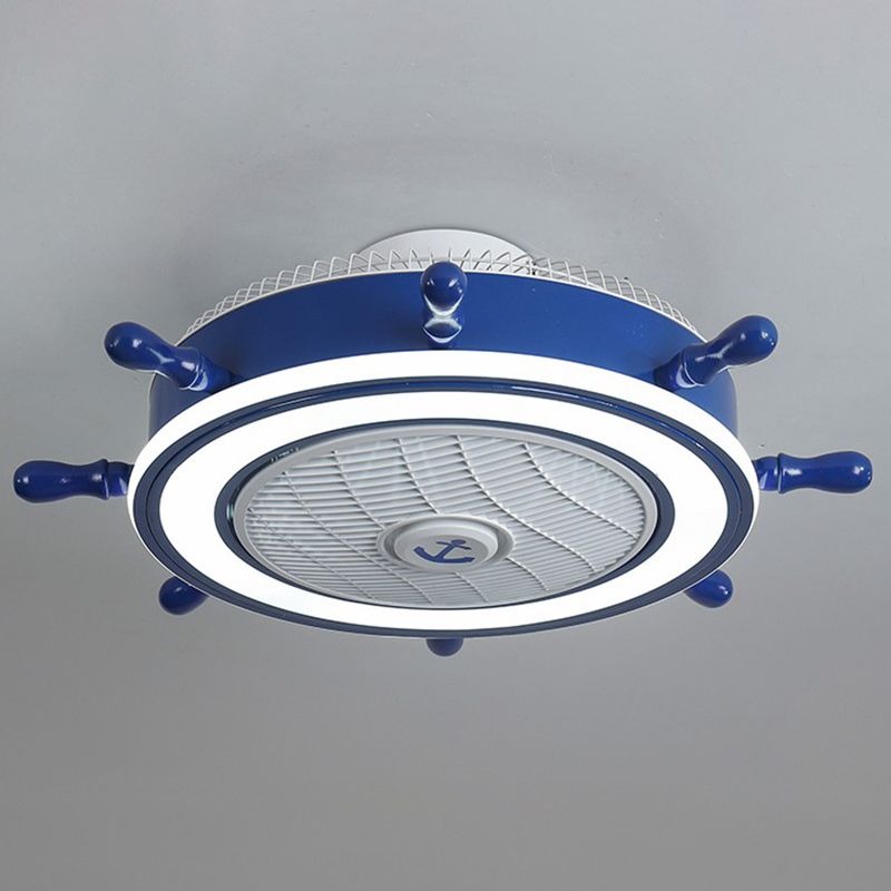 Iluminación de ventilador de timón azul marino LED acrílico Semi Flush Mounte de techo para niños para niños Room