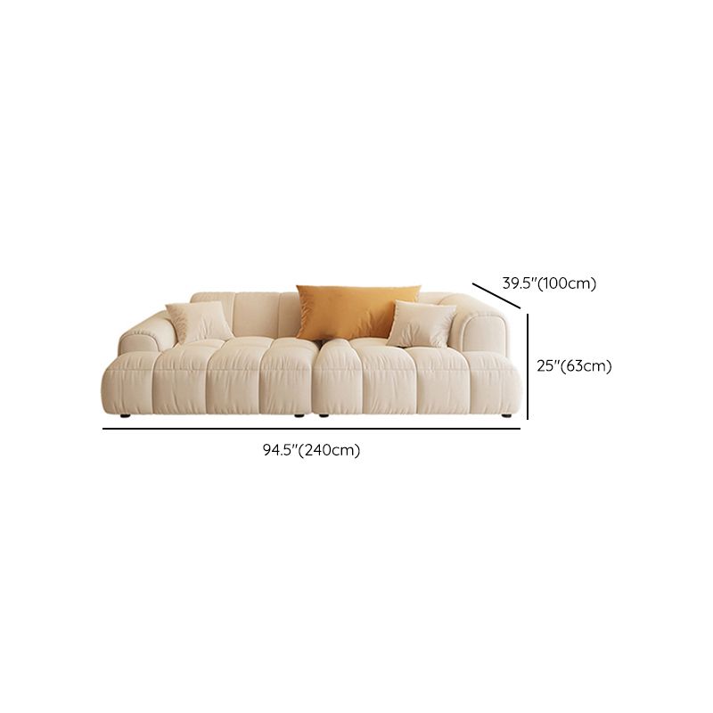 Scandinavian Wood Frame Recessed Arm Sofa in White for Living Room