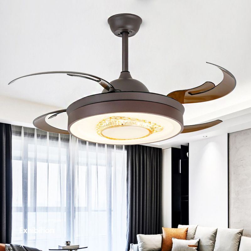 Omkeerbare gewei Blade LED -plafondventilator Noordse stijl Zwarte metalen metallic Downrod Semi Flush Mount Lamp met kristalelement