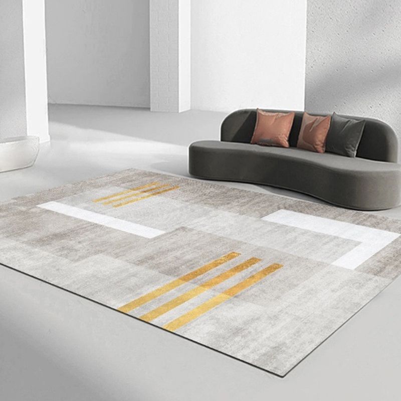 Minimalist Gray Tone Geometric Print Indoor Rug Polyester Anti-Slip Carpet for Living Room