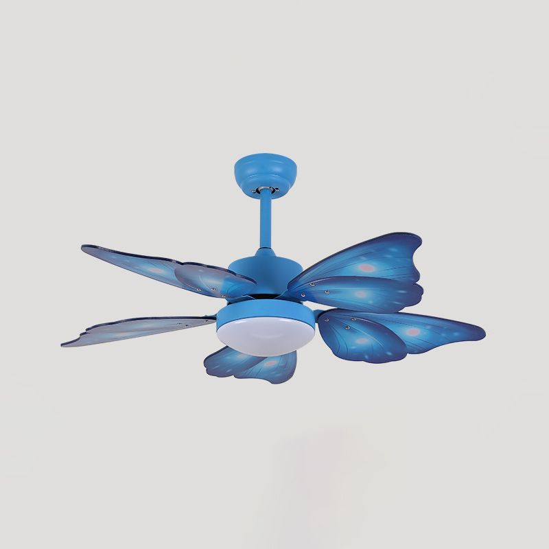 LED ACRYLIC SEMI FLUSH MOUNT Kids Pink/Blue 5 Butterfly Blades Bedroom Luz de ventilador colgante con pared/control remoto, 42 "de ancho