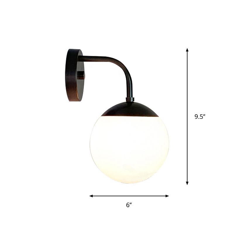 1 Bulb Bedside Sconce Light Minimalist Golden/Black Wall Lamp with Milky Glass Ball Shade