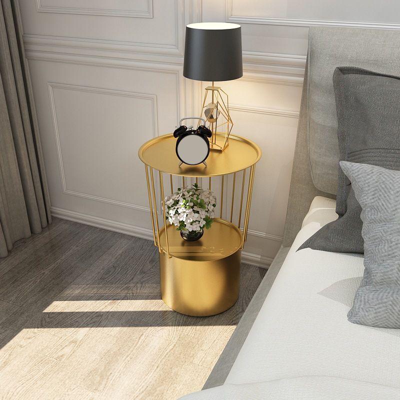 19.69" Tall Iron Night Table Open Storage Bedside Cabinet with 2 Shelves