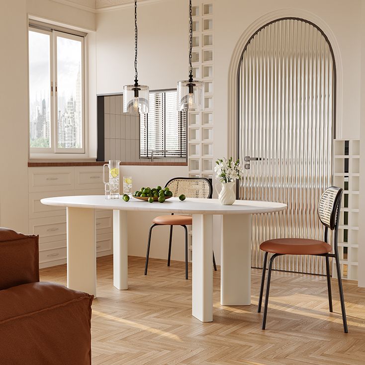 White Oval Dinette Table for Dining Room Stone Top Dining Table