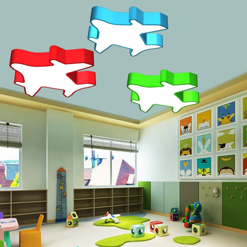 19.5"/23.5" W Aircraft Ceiling Mount Lamp Kid Metallic Playroom LED Flush Light in Red/Yellow/Blue