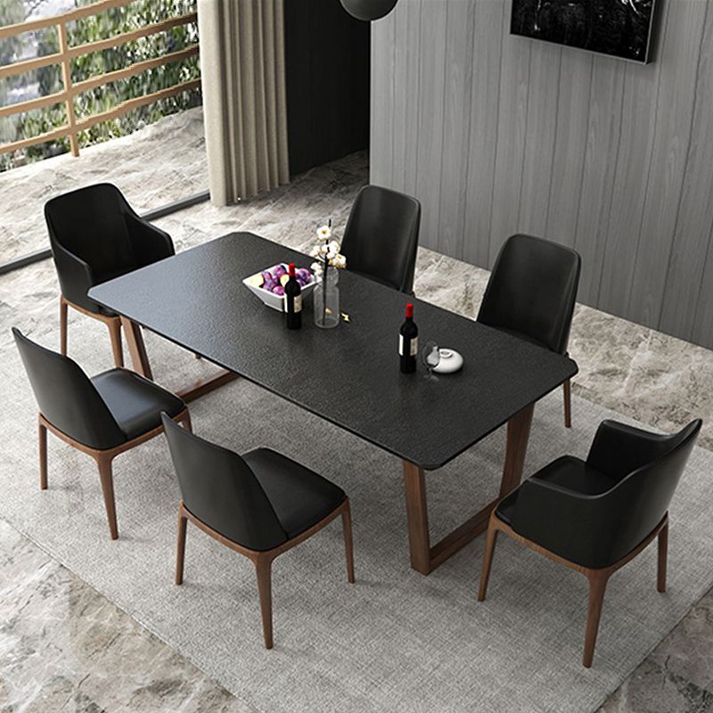 Industrial Stone Kitchen Dinner Table Rectangle Sled Base Dining Table