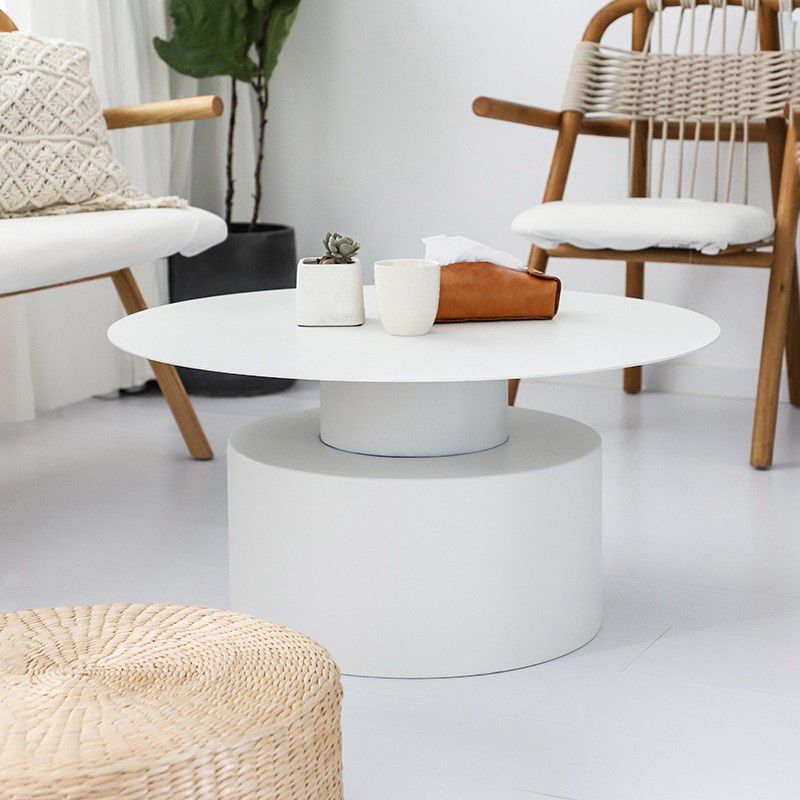 Black/White Pedestal Coffee Table Metal Round Cocktail Table