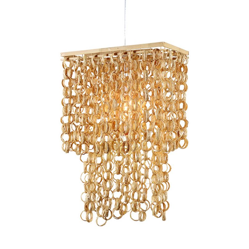Lámpara colgante de bambú rectangular moderno 1 iluminación de luz en beige