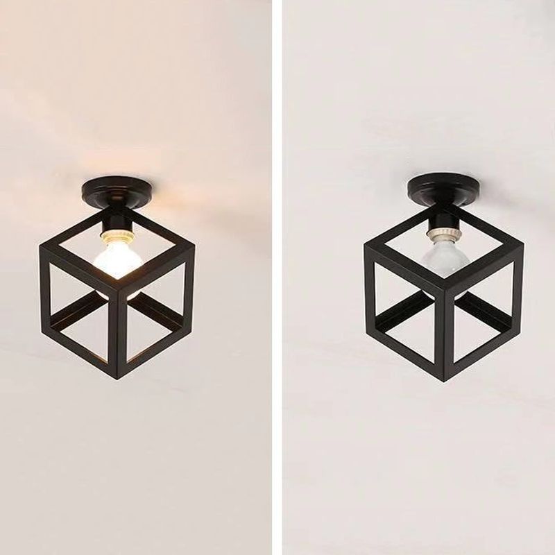 Geometric Shape Metal Flush Mount Light Industrial 1 Light Flush Ceiling Light in Black