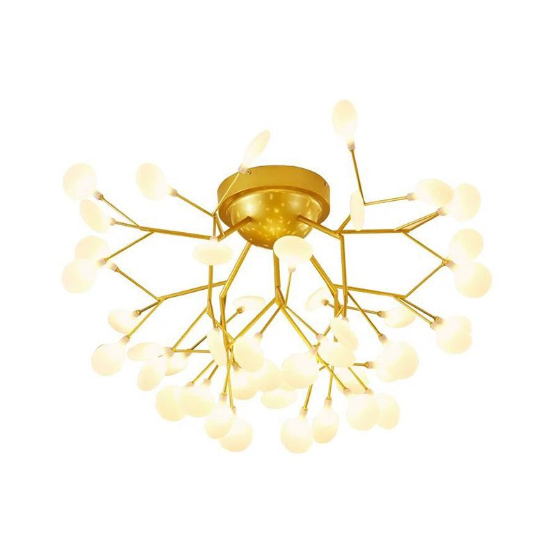 Nordic Firefly LED Semi Flush Light Glass Eetkamer Flush Mount Plafond Kroonluchter in goud