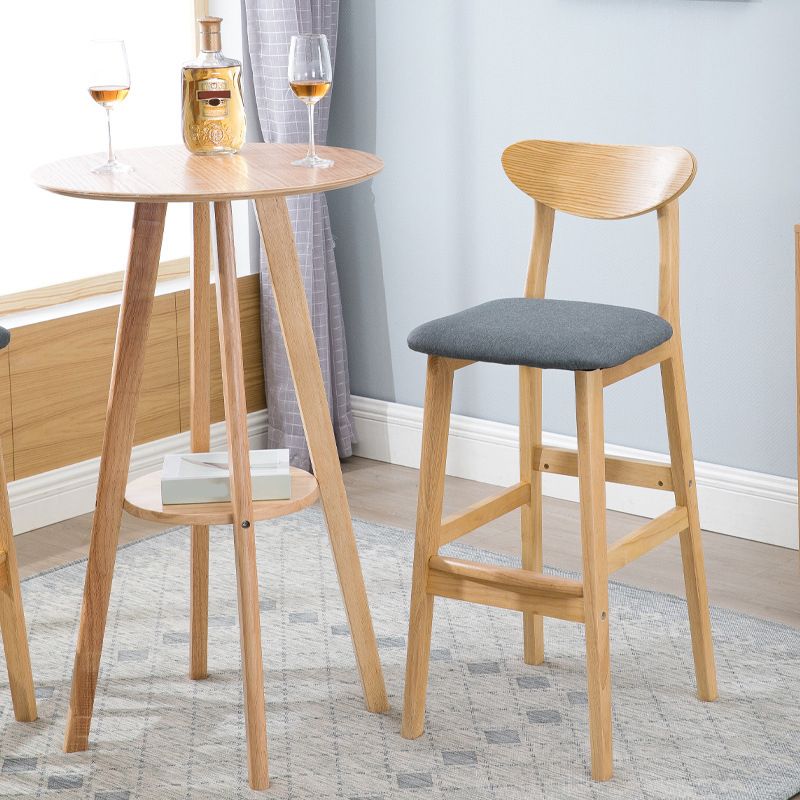 Low Back Dining Stool Rubberwood Armless Bar Stool with Wood Base