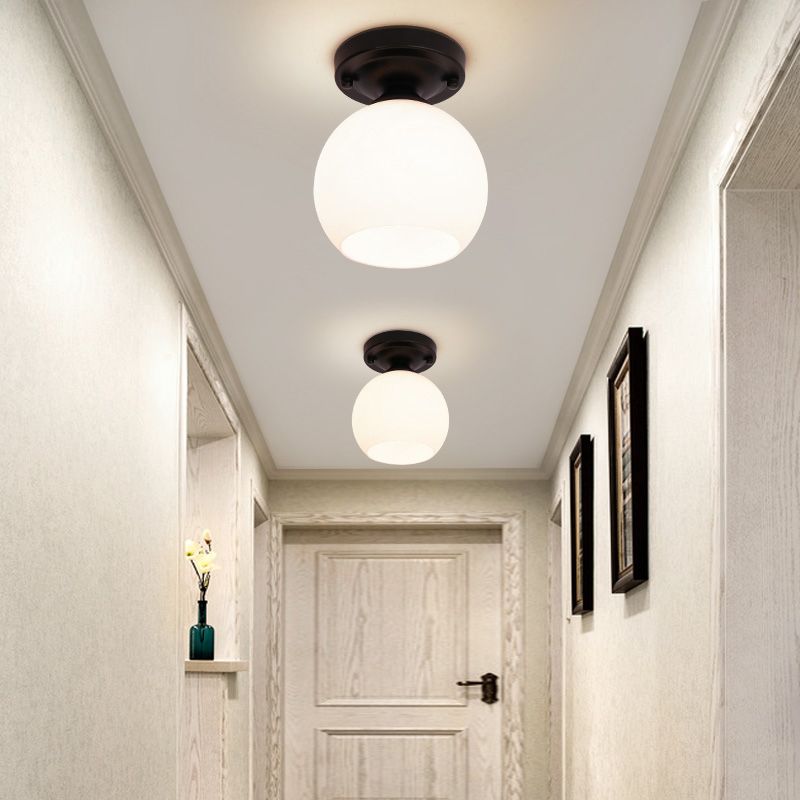 Glass Shaded Semi Flush Ceiling Light Minimalist Black Aisle Ceiling Mount Lighting