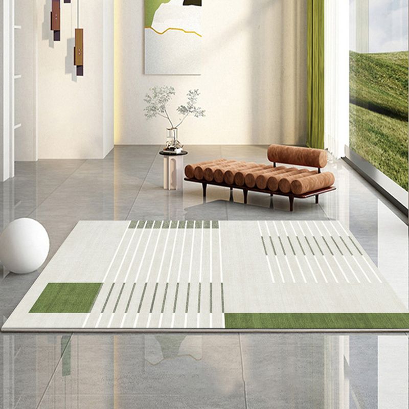 Light Green Check Pattern Rug Modern Polyester Rug Washable Rug for Drawing Room