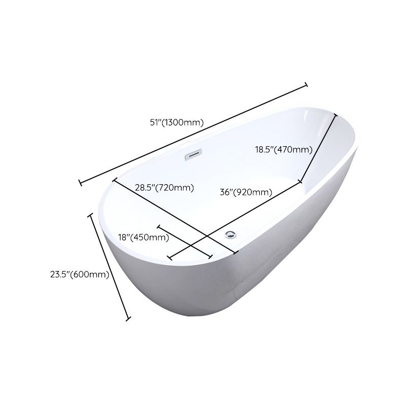 Freestanding Soaking Bathtub White Center Drain Acrylic Bath Tub